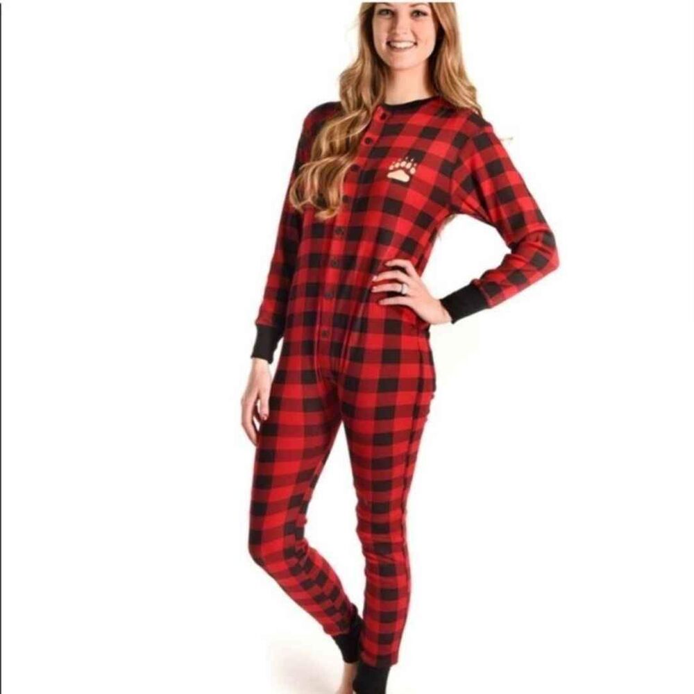 One Piece Buffalo Plaid Pajamas Medium